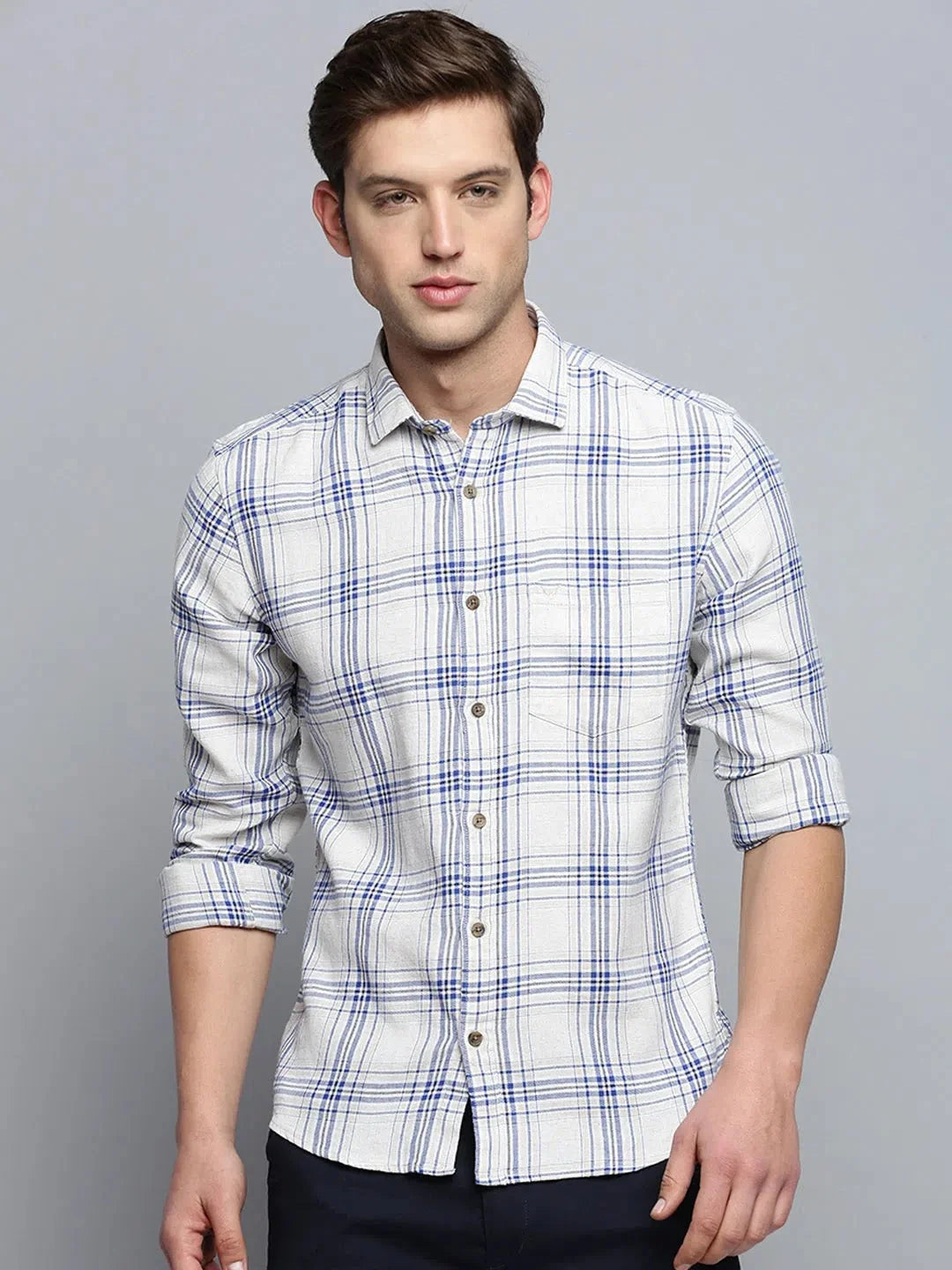 Stylish Beige Checked Mens Shirt - Cotton Casual Shirt | DesiQlo