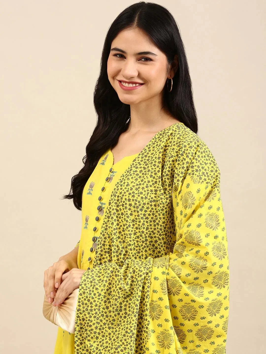 Yellow Floral Cotton Kurta Sets | Indian Designer Kurtas