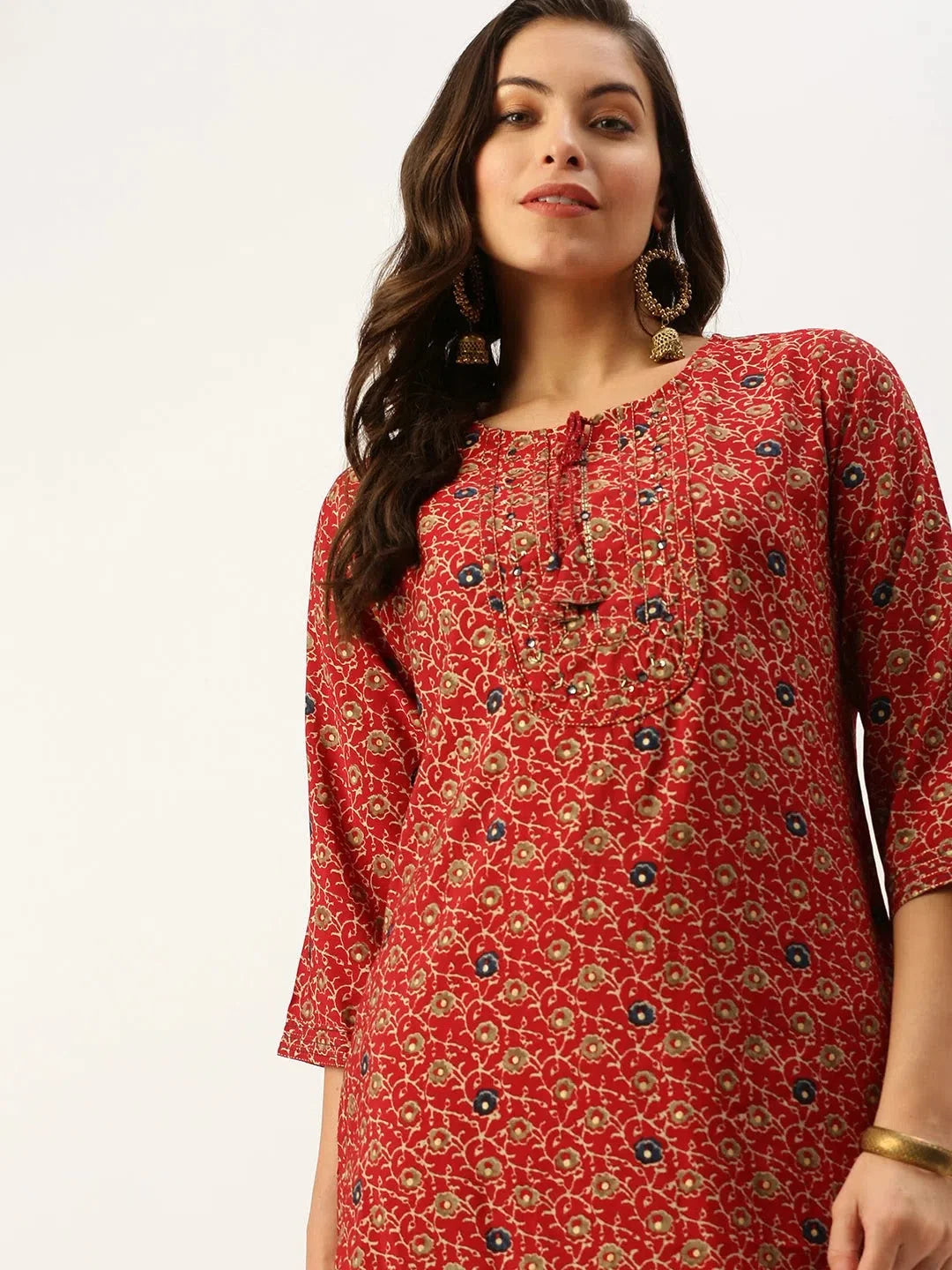 Women's Red Printed Straight Kurtas-HO-1431-Maroon