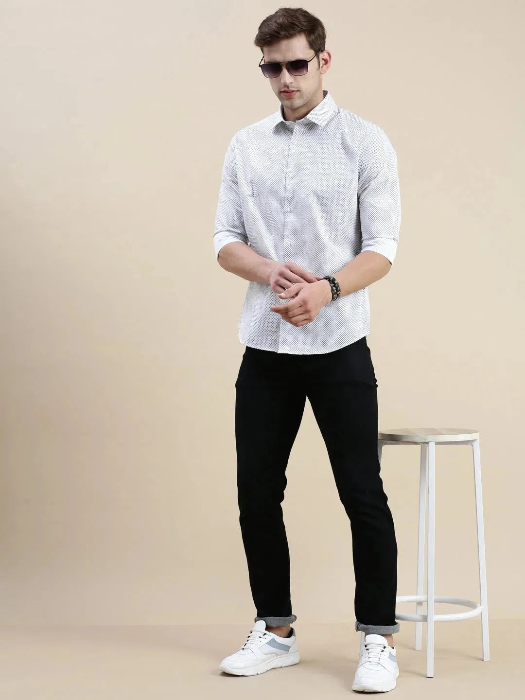 Stylish White Printed Mens Shirt | DesiQlo Cotton Casual Shirt