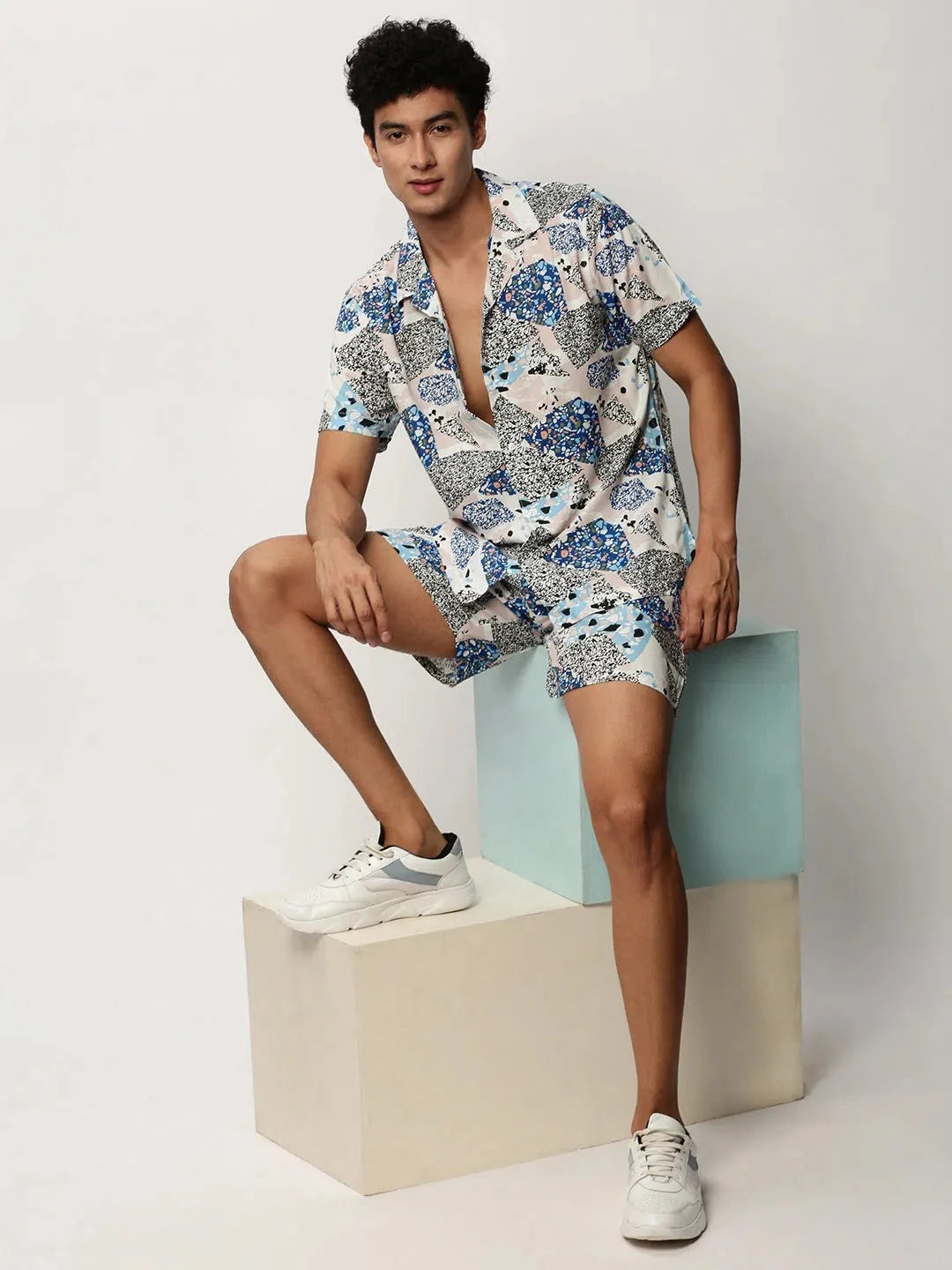 Men's White Printed Casual Co ord Set | Showoff Fashion