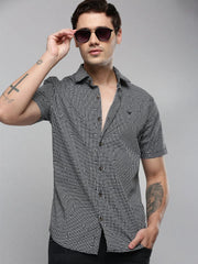 Men Black Checked Casual Shirt-AMEOPRINT-5261-Black