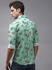 Men Green Printed Casual Shirt-PERRYPRINT-1854-Green