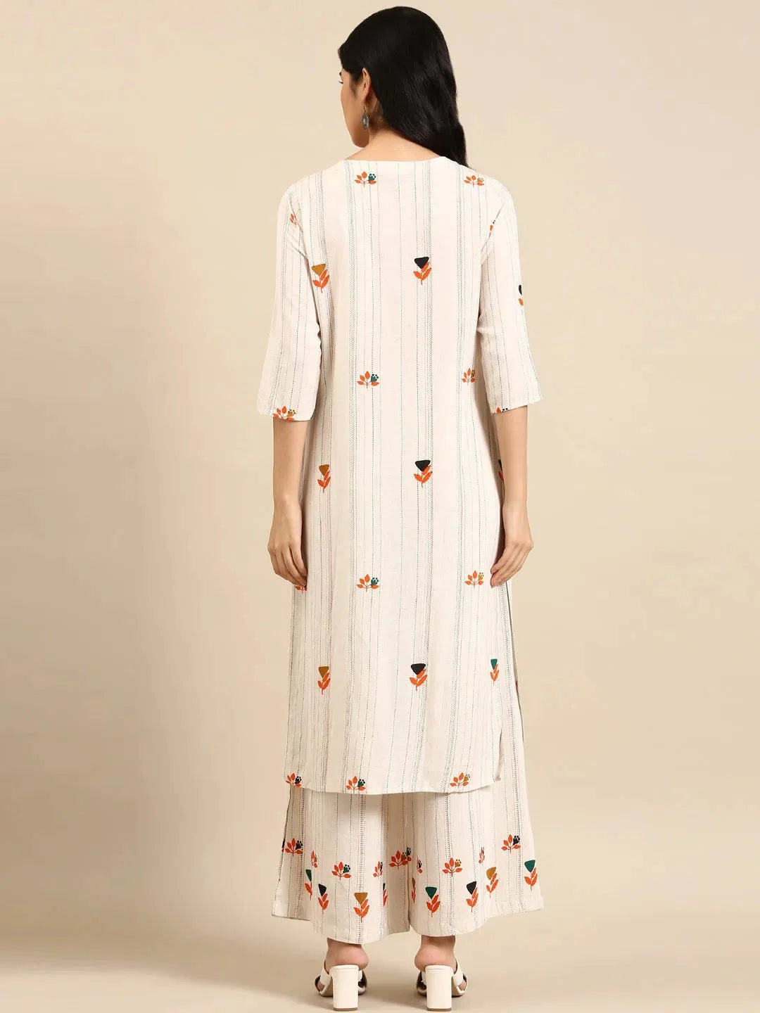 Women's White Striped Cotton Kurta Set with Dupatta