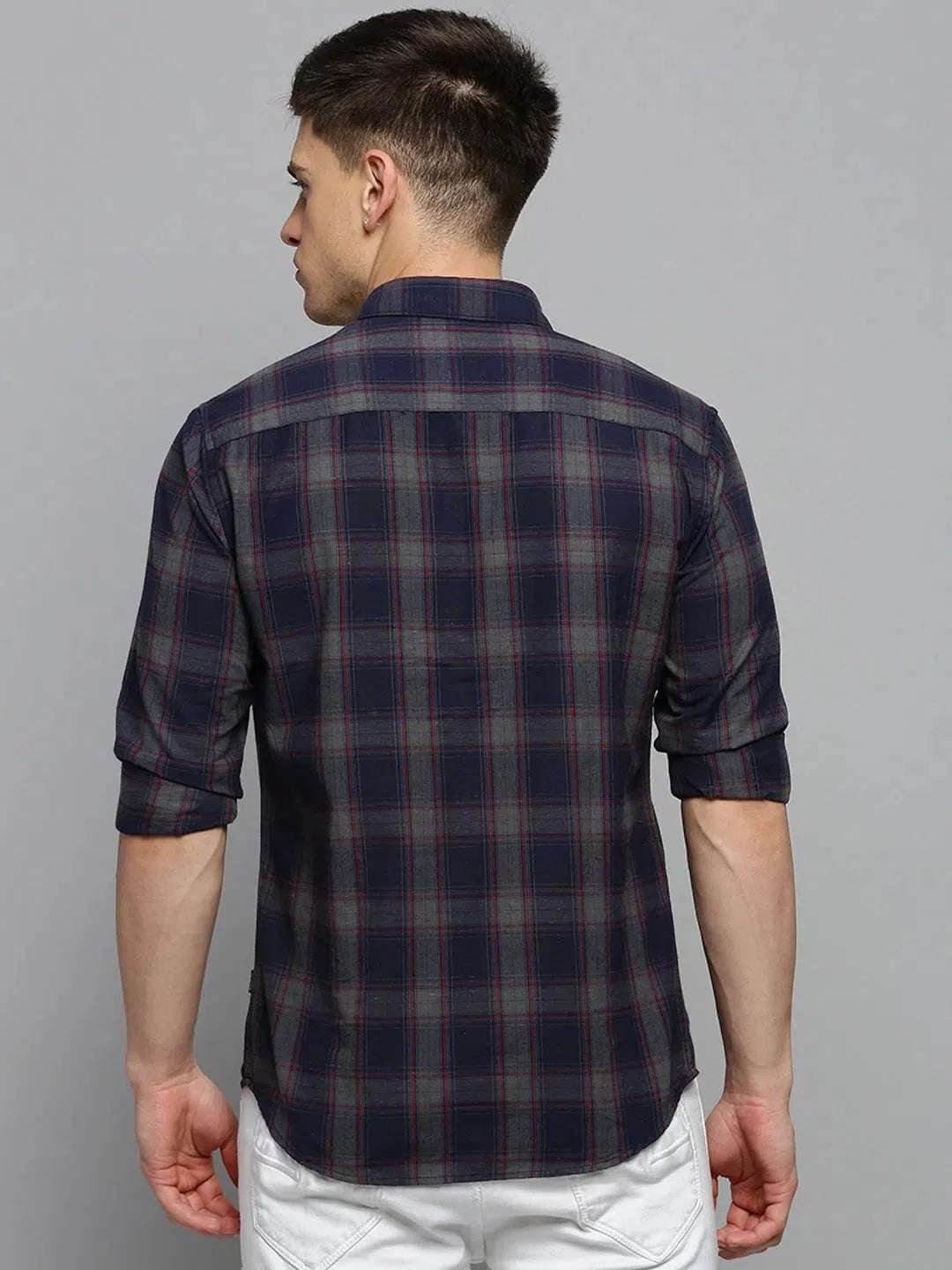 Stylish Navy Checked Mens Shirt - DesiQlo Cotton Casual Shirts