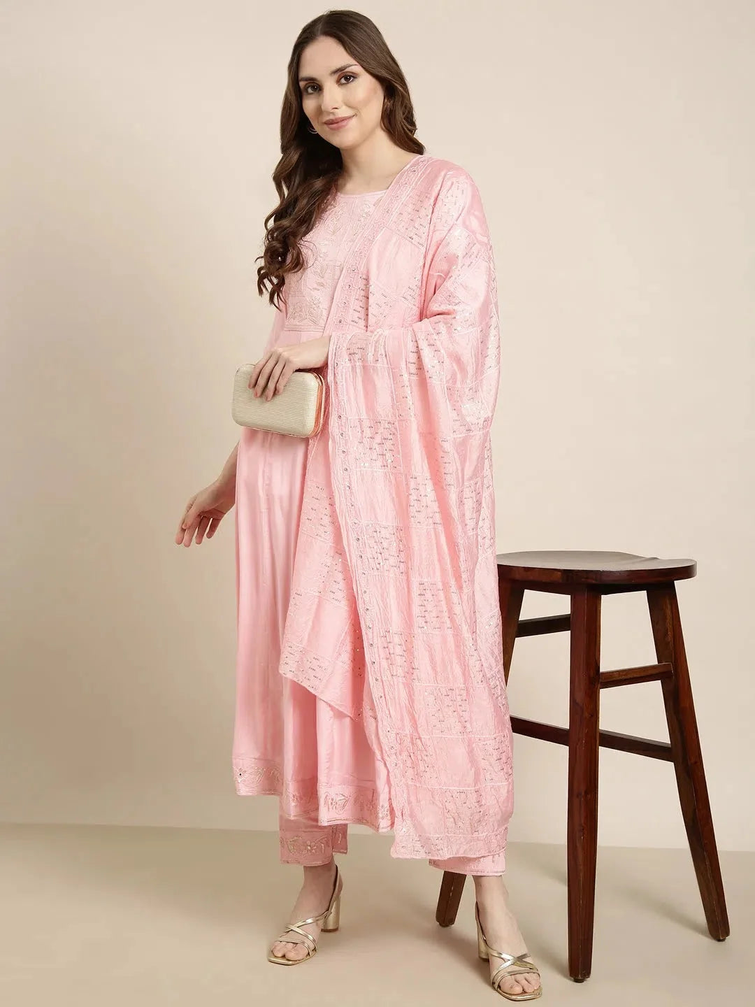 Pink Cotton Anarkali Kurta Set for Women | Solid Design