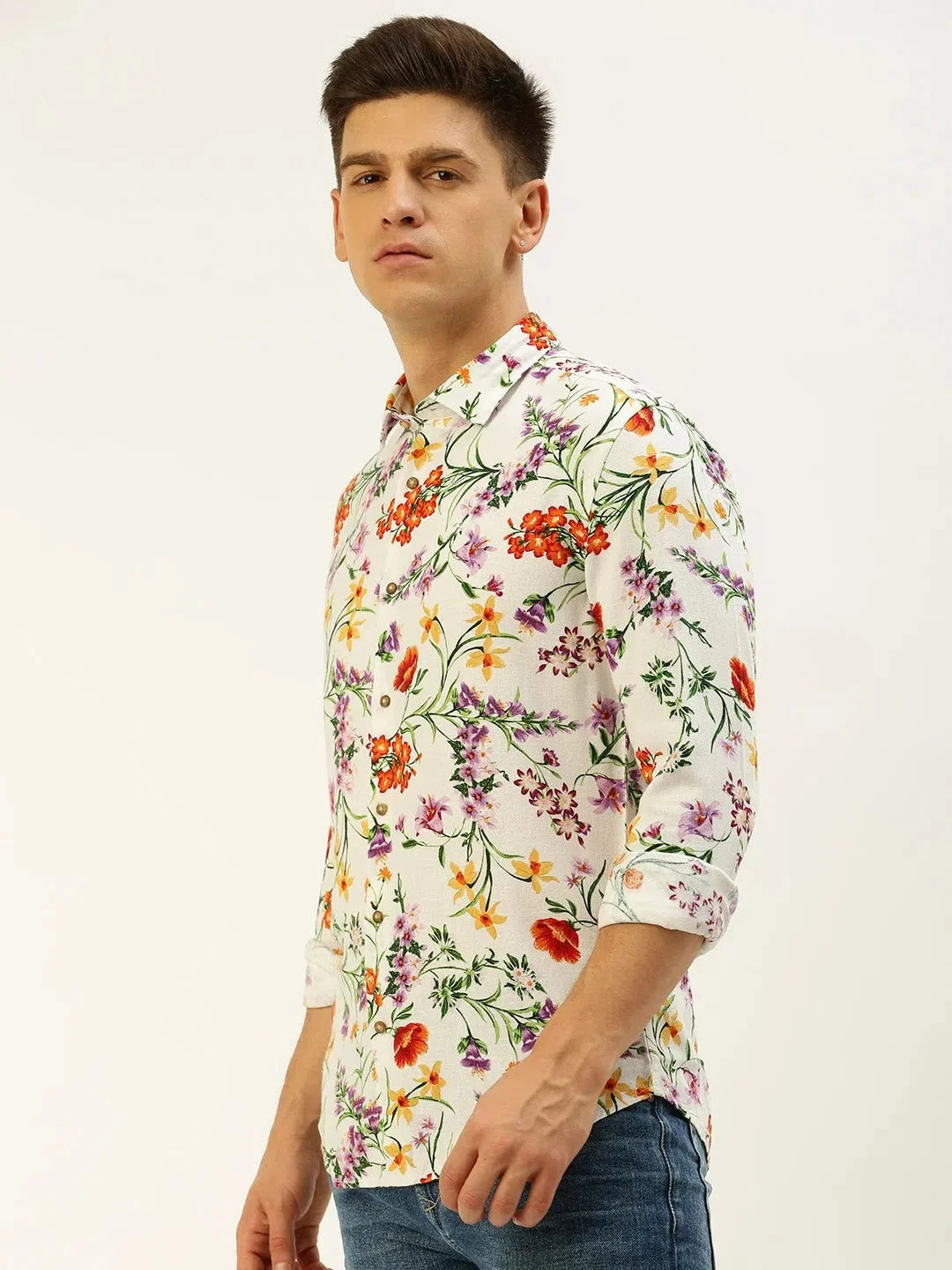 Men's White Printed Linen Shirt | DesiQlo Casual Shirts