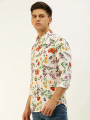 Men White Printed Casual Shirt-REPLAYPRINTSLINEN-3450-White