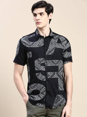Men Black Printed Casual Shirt-GEORGE-1614-Black