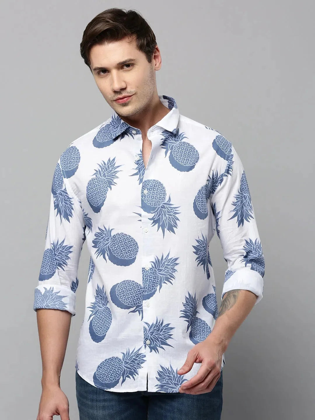 White Printed Mens Shirt | Casual Cotton Shirt - DesiQlo