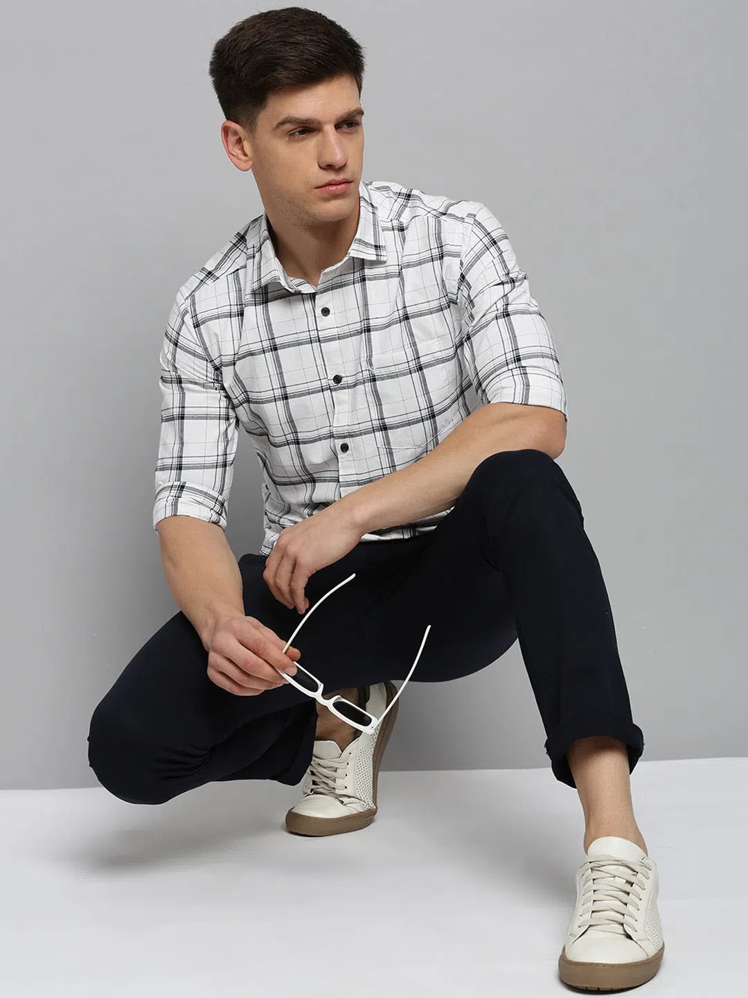 White Checkered Cotton Shirt - Mens Casual Style | DesiQlo
