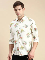 Men Cream Printed Casual Shirt-GURJANPRINT-5409-Cream