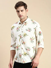 Men Cream Printed Casual Shirt-GURJANPRINT-5409-Cream