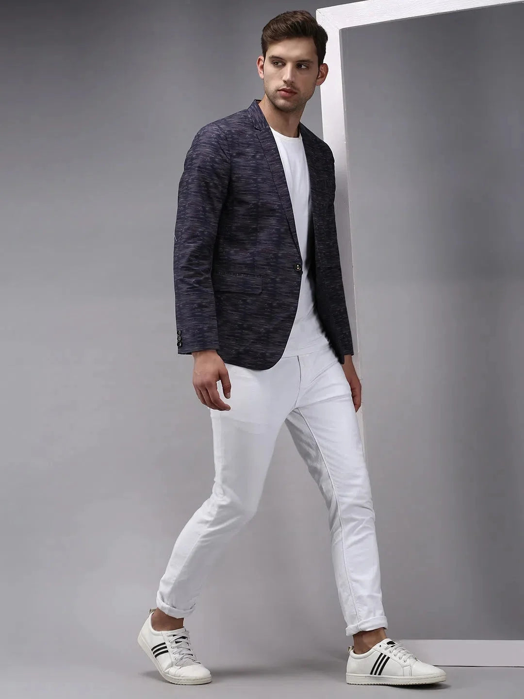 Blue Printed Blazer: Men's Ethnic Wear | DesiQlo