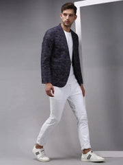 Men Blue Printed Blazer-SOBLZ-272-Navyblue
