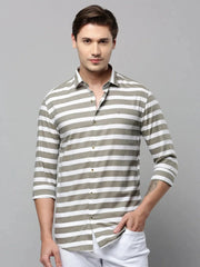 Men Grey Striped Casual Shirt-COMPACTSTRIPE-4785-Taupe