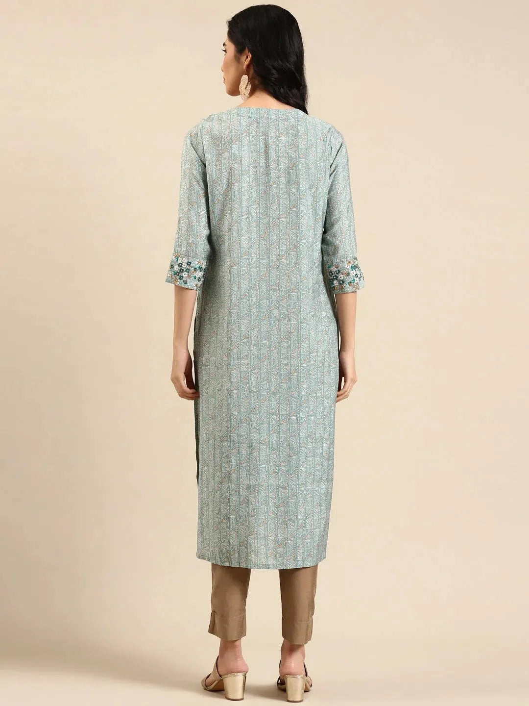 Teal Polyester Kurta | Women's Stylish Indian Kurtis Online