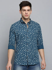 Men Blue Printed Casual Shirt-ZEETAPRINT-1844-Teal