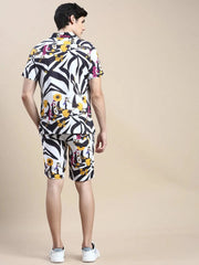 Men White Printed Casual Co ord Set-MARSHALL-1840-White