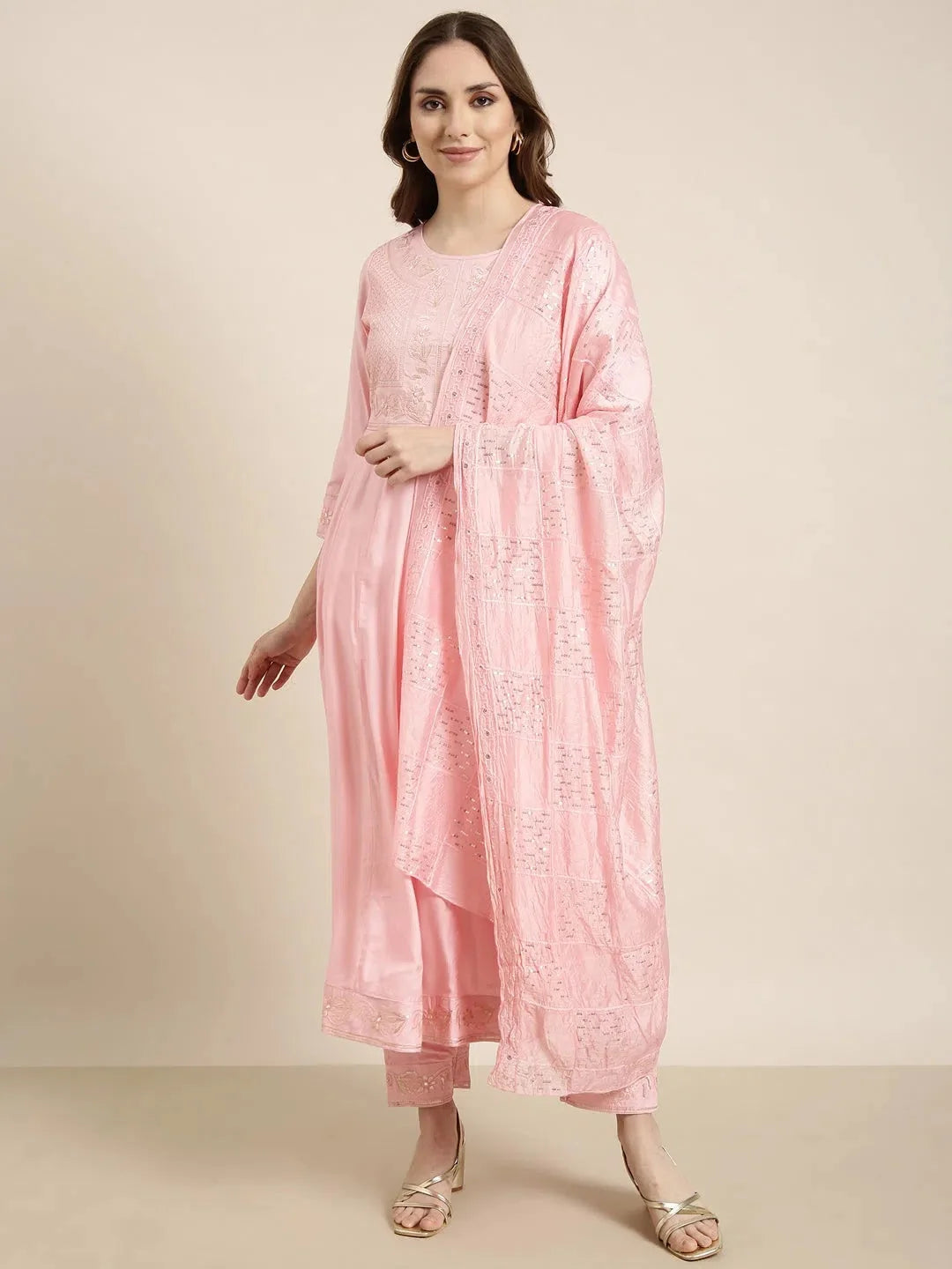 Pink Cotton Anarkali Kurta Set for Women | Solid Design