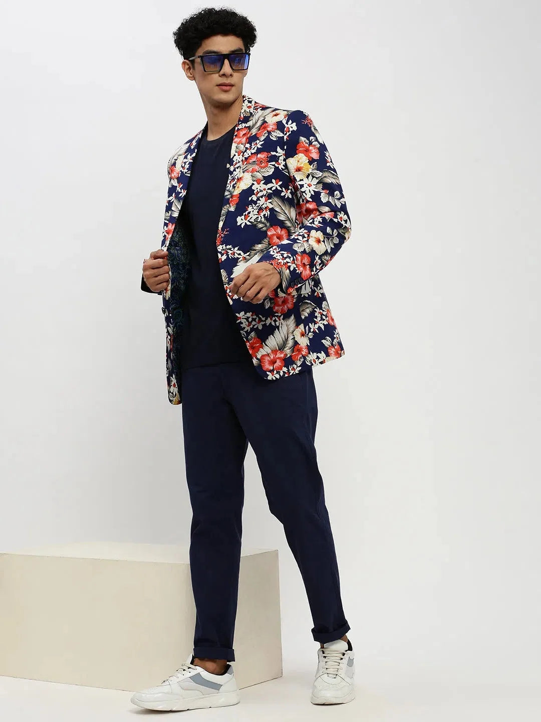 Navy Printed Blazer - Men's Ethnic Nehru Jackets Collection