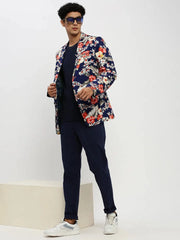 Men Navy Printed Blazer-SOBLZ-84-3-Navyblue