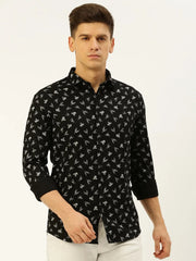 Men Black Printed Casual Shirt-LUCIAPRINT-8210-Black