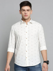 Men White Printed Casual Shirt-BENTONPRINT-4020-White