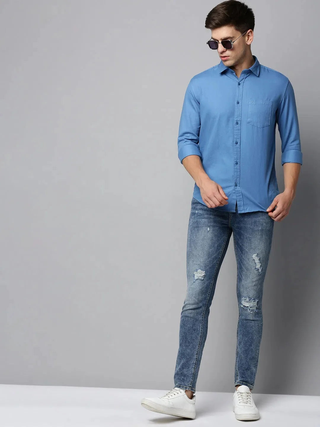 Buy Men's Blue Cotton Shirt - Solid Casual Shirt Online