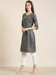 Women Grey Solid Straight Kurta-DF-1605-Grey