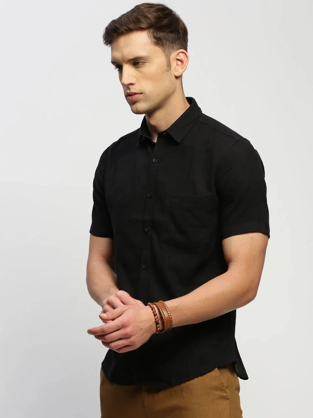 Black Mens Shirt - Solid Cotton Formal Shirt | DesiQlo