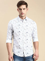 Men White Printed Casual Shirt-FLORIDAPRINT-4956-White