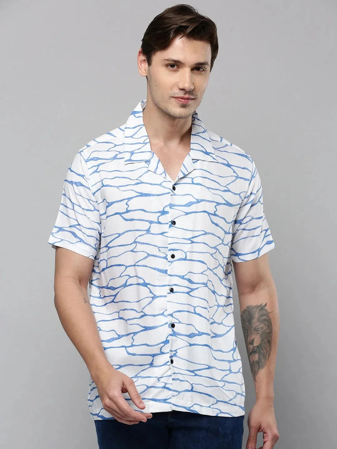 Men's White Printed Viscose Shirt - Stylish Casual Wear