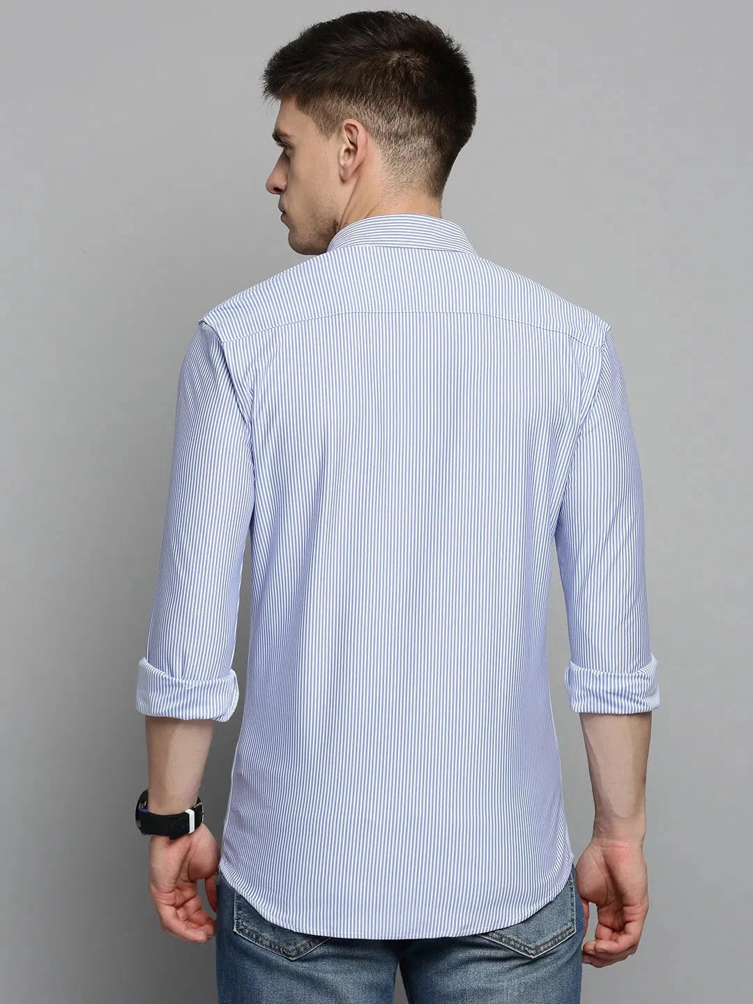 Blue Striped Mens Shirt - DesiQlo Cotton Casual Shirt