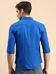 Men Blue Solid Casual Shirt-ALONZOPLAIN-5250-Blue