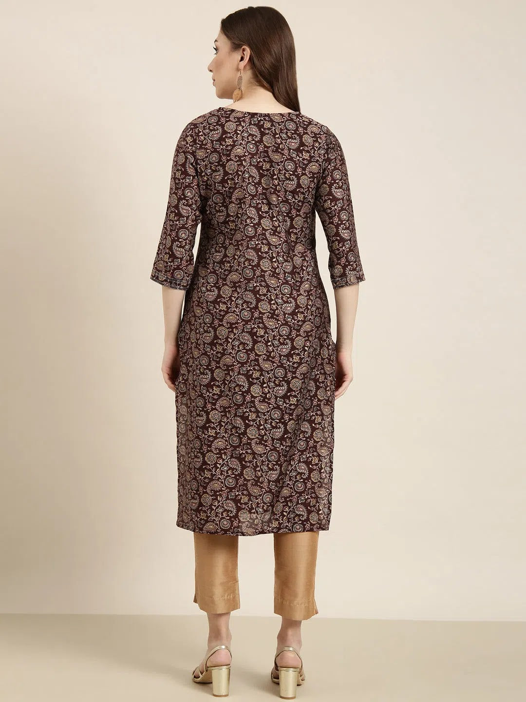 Brown Floral Cotton Kurta - Stylish Indian Kurta for Ladies