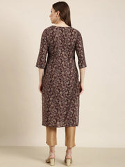 Women Straight Brown Floral Kurta-HO-1475-Brown