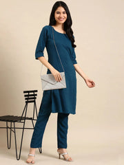 Women's Blue Solid Kurta SetKC-3327-Teal