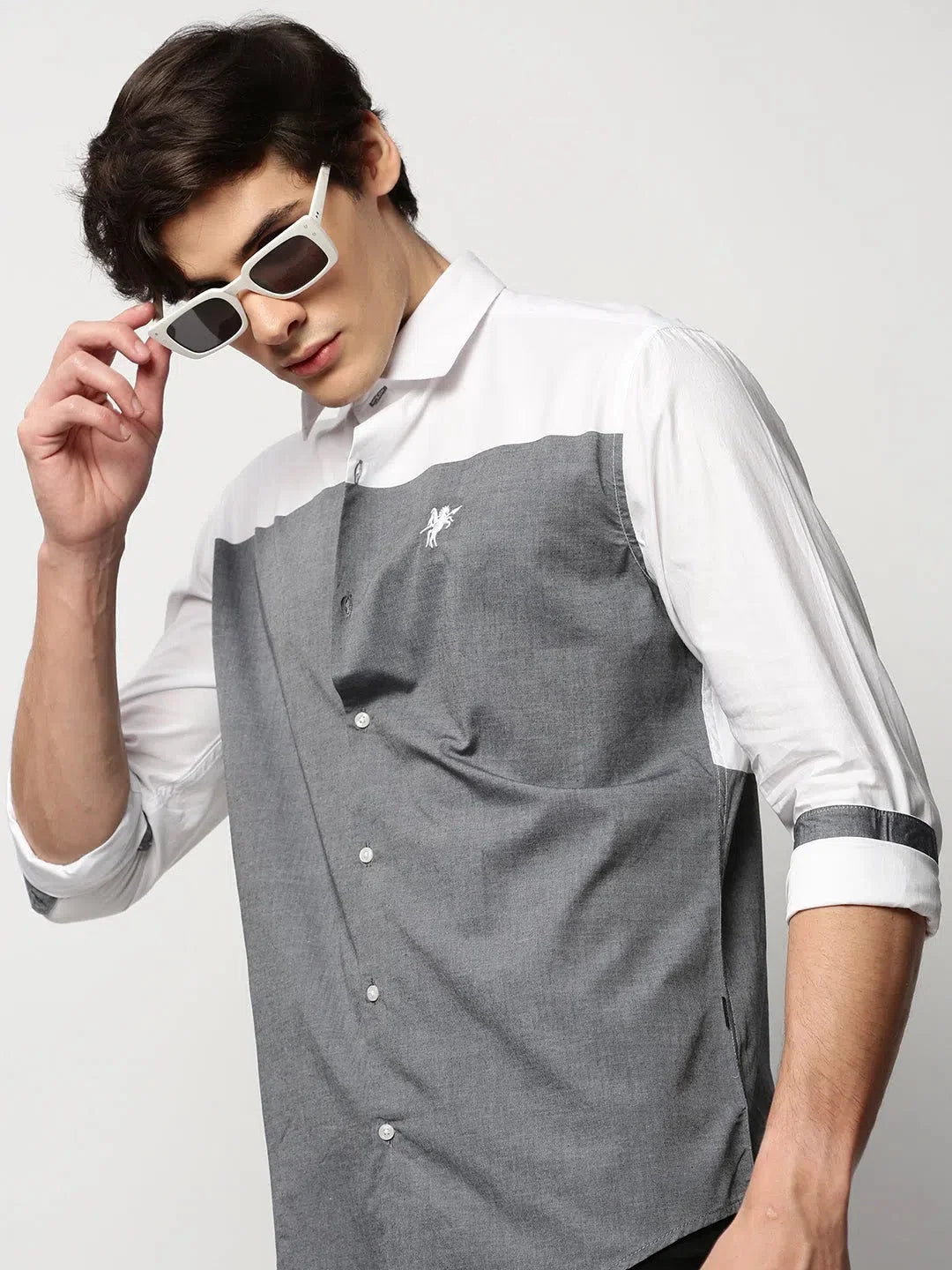 DesiQlo Grey Colorblock Mens Shirt | Cotton Casual Shirts