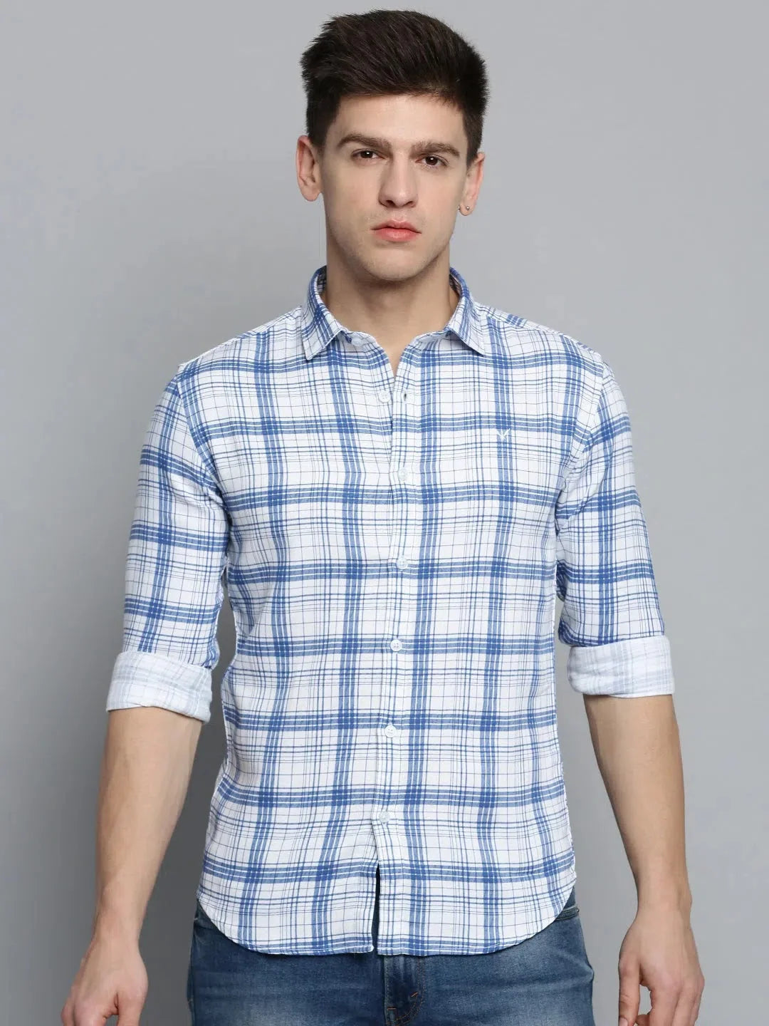 White Checked Mens Shirt - Casual Cotton Shirts | DesiQlo
