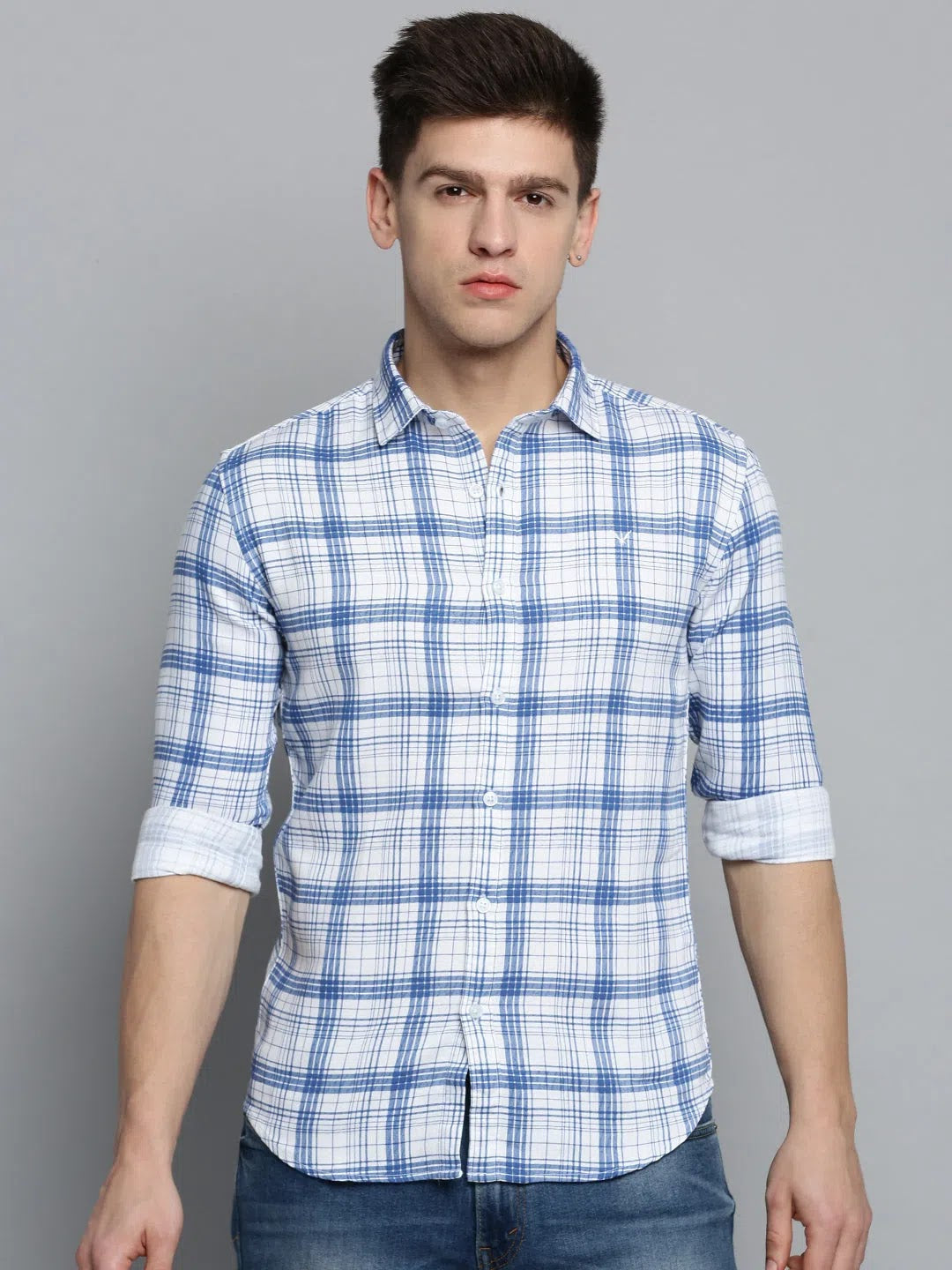White Checked Mens Shirt - Casual Cotton Shirts | DesiQlo