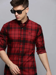 Men Maroon Checked Casual Shirt-RAFFLERIMPORTCHECKS-4743-Maroon