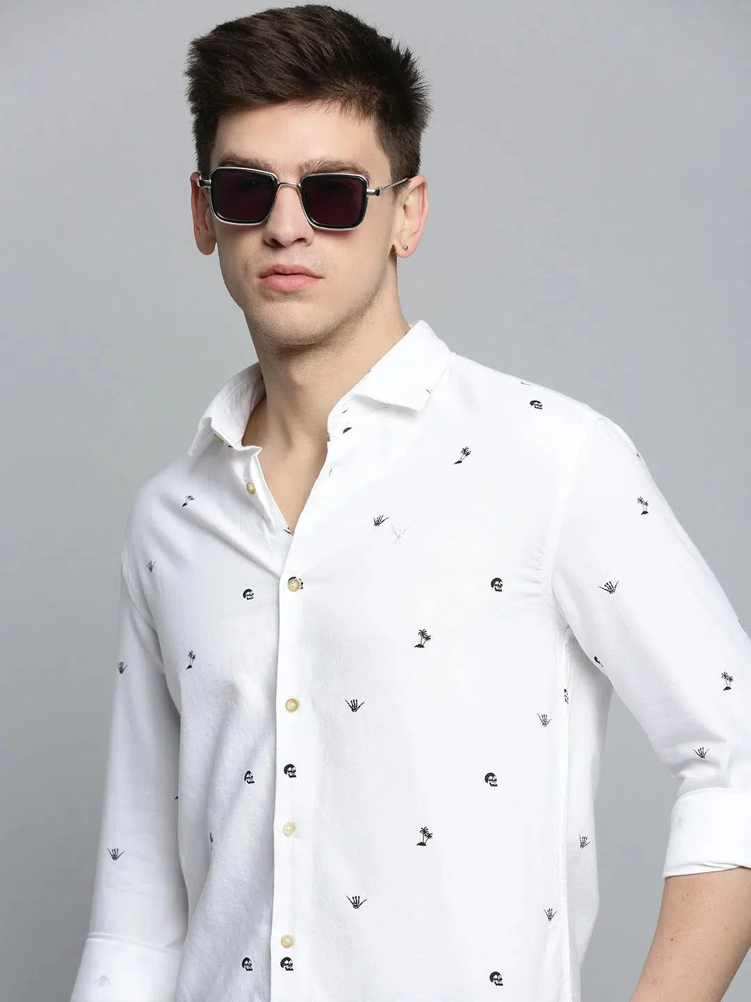Men's White Printed Cotton Shirt | Casual Style