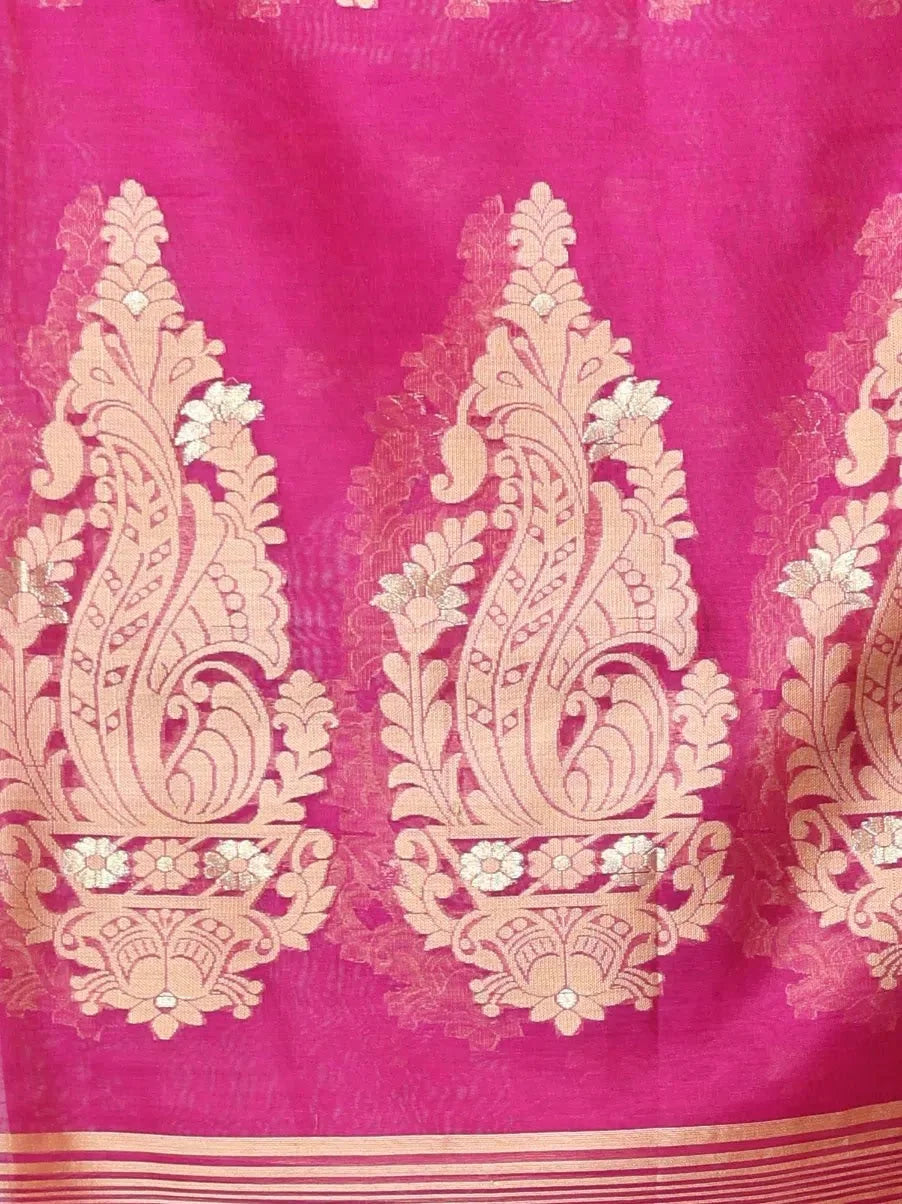 Purple Cotton Indian Sari with Zari Border