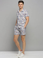 Men White Printed Casual Co ord Set-AM-74-09-White
