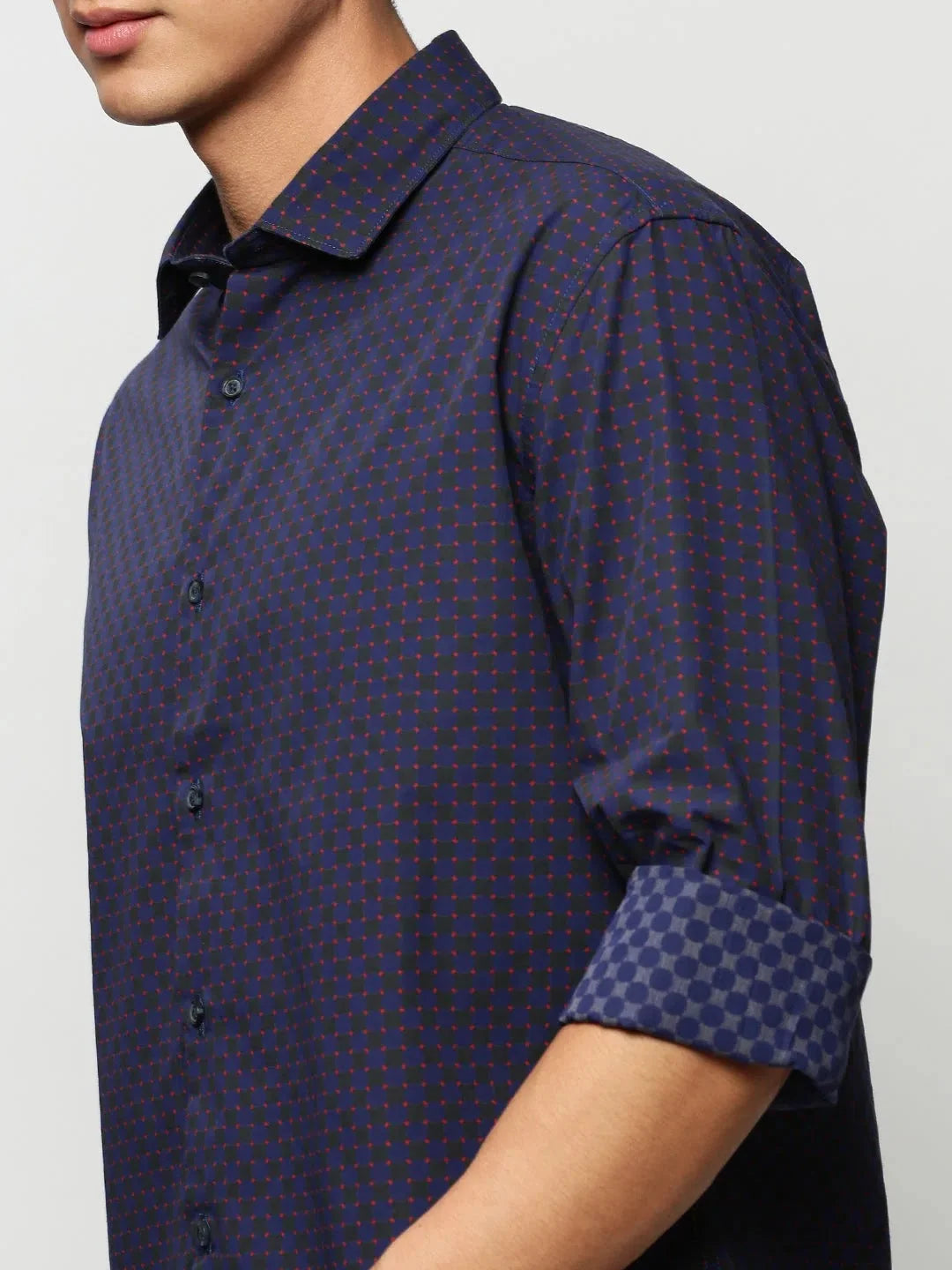 Navy Geometric Mens Shirt - Cotton Casual Shirt | DesiQlo