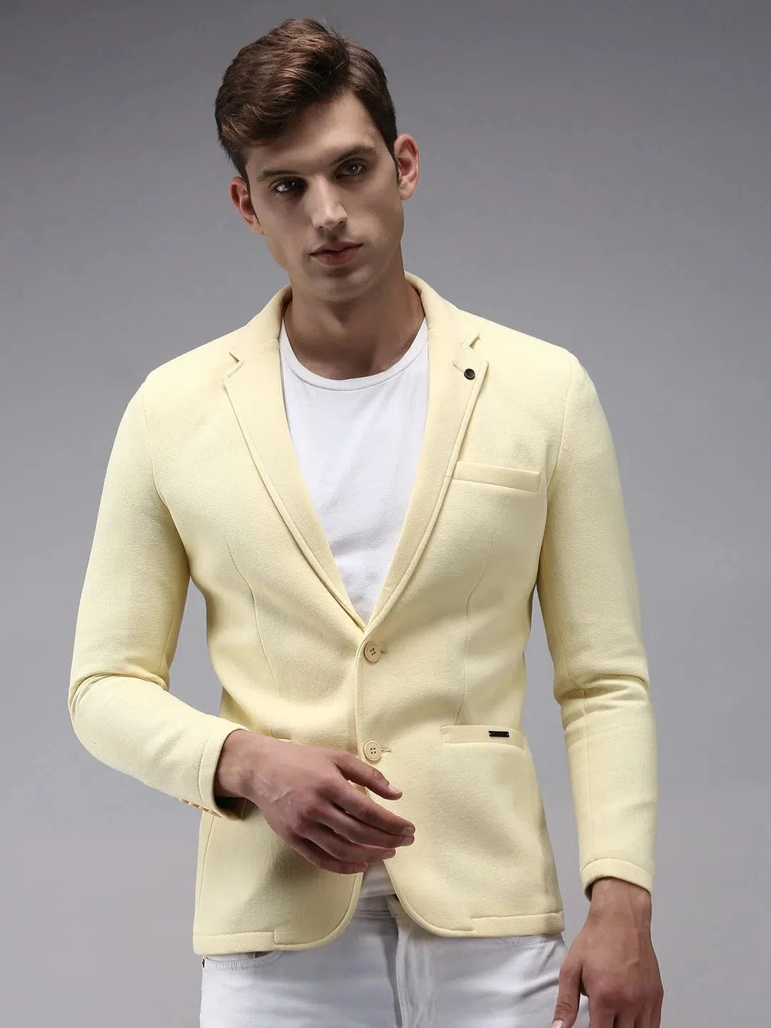 Yellow Cotton Nehru Collar Blazer for Men | DesiQlo