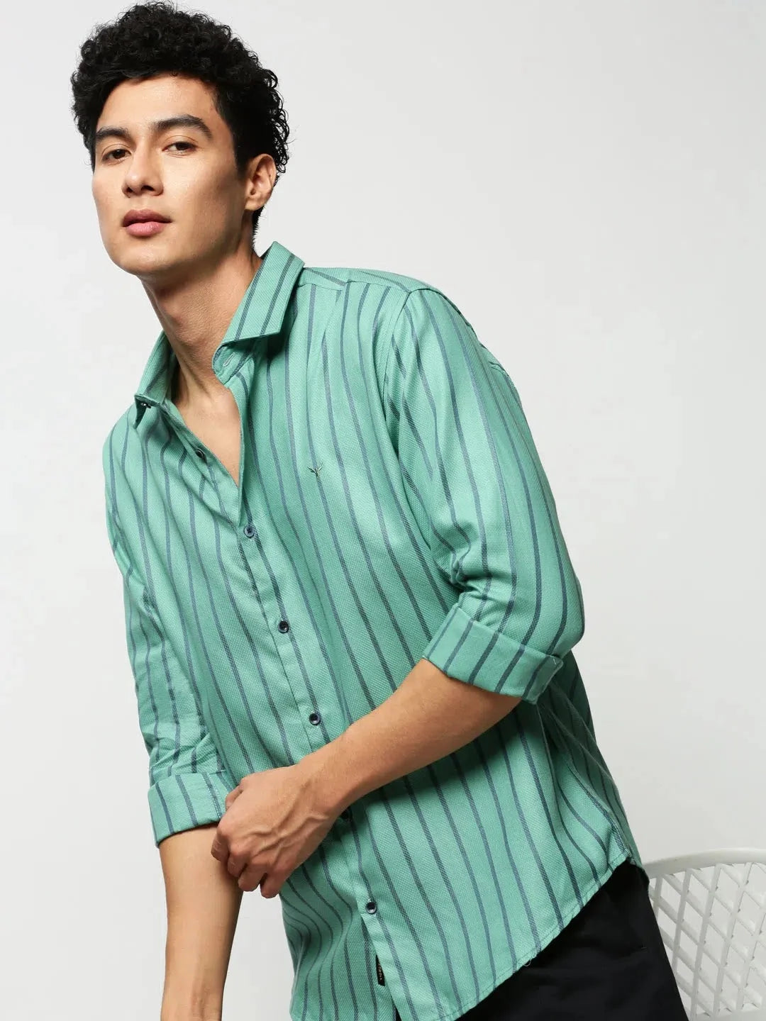 Men's Green Striped Cotton Shirt - Casual Stylish Mens Shirt