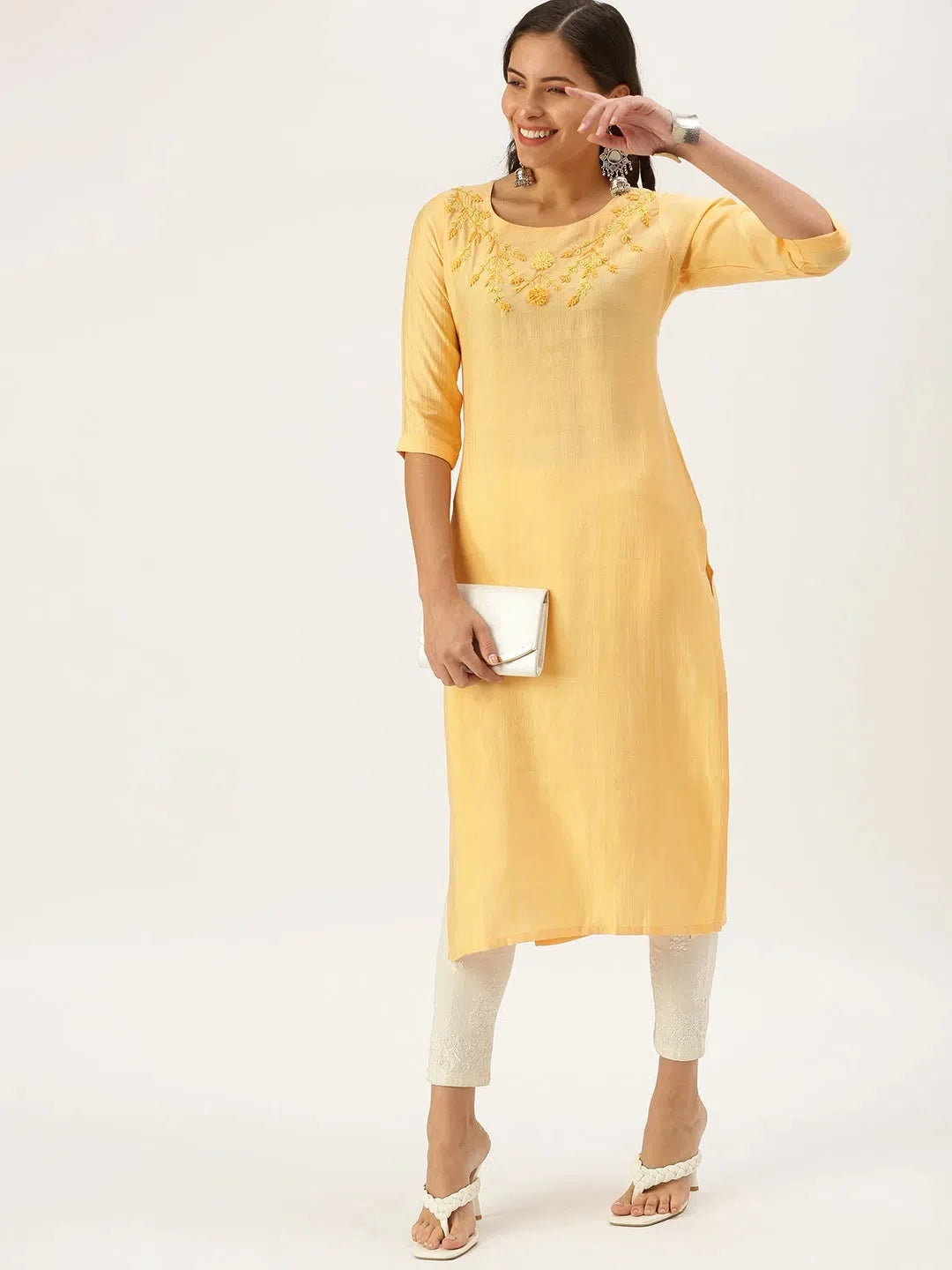 Orange Embroidered Cotton Indian Kurta | DesiQlo Fashion