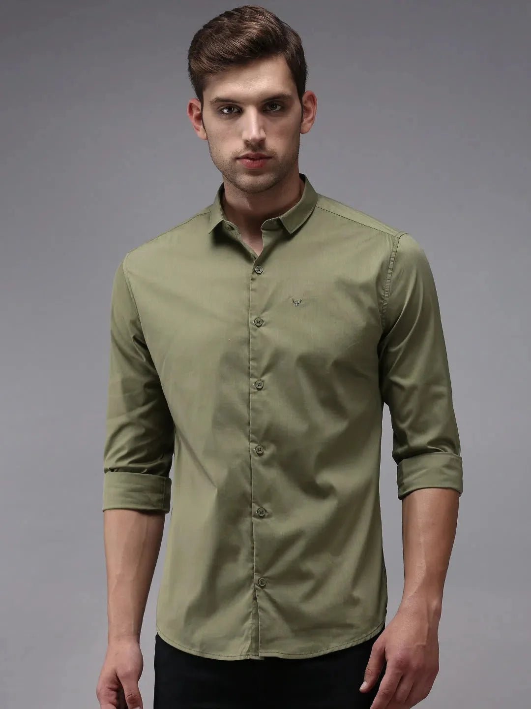 Olive Green Mens Shirt | Solid Cotton Casual Shirt